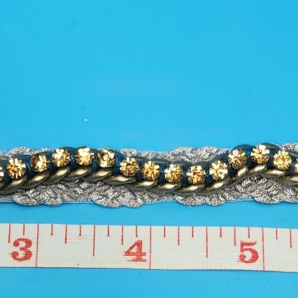 Y2K BOHO crouched lace band under brass chain with glass amber beads - Picture 2 of 16